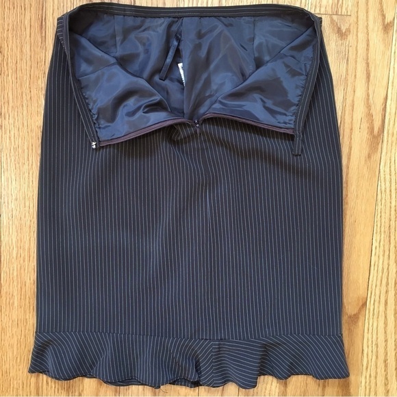 Vintage 90's jKE Brown Striped Ruffle Hem Straight Pencil Skirt - Picture 5 of 15